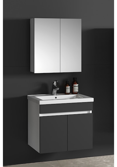 Çiğdem 55 Cm Beyaz-antrasit Gri Mdf Asma Banyo Dolabı Takımı Beyaz - Antrasit