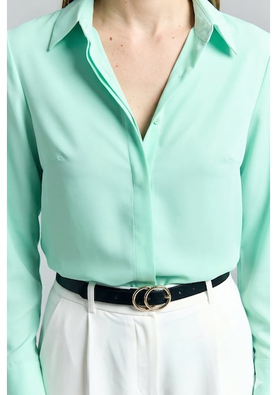 Sateen Klasik Düz Gömlek - Mint-128706