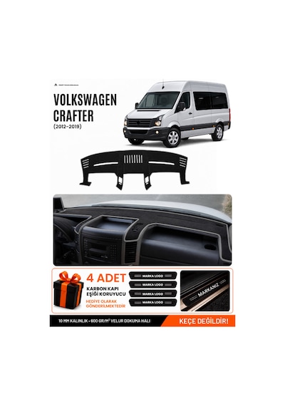 Volkswagen Crafter 2012-2019 Uyumlu Torpido Örtüsü, Torpido Kılıfı - Siyah Gri