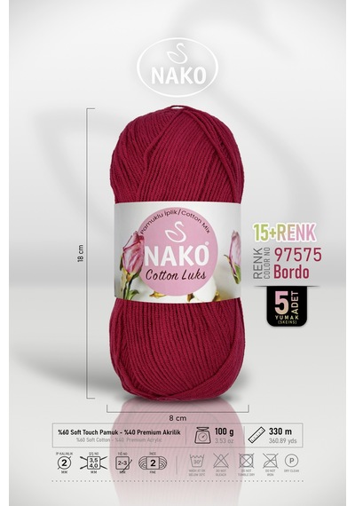 Cotton Lüks - 97575 Bordo - 5'li Paket - 100gr/330m - Pamuklu Hırka Yelek Amigurumi İpi