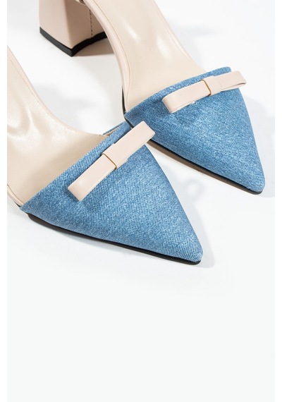 Duxal Shoes Werner Kadın Çift Renk Fiyonk Detay Topuklu Ayakkabı MAVİ