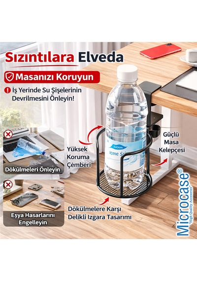 Microcase Çok Amaçlı Masaya Monte Bardak Termos Şişe Ve Kulaklık Tutucu Al5439 Siyah