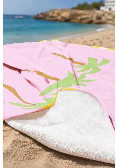 Palmiye Güneş Tropikal Plaj Havlusu - Pembe Modern Yazlık Havuz Deniz Hızlı Kuruyan Mikrofiber Havlu Çok Renkli