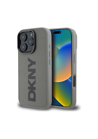 Apple iPhone 16 Pro Max Uyumlu Kılıf Dkny Lisanslı Magsafe Şarj Özellikli Pu Deri Plain Kapak Gri