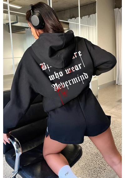 Unisex Oversize Hoodie - Blessed Tasarım Sweatshirt Siyah
