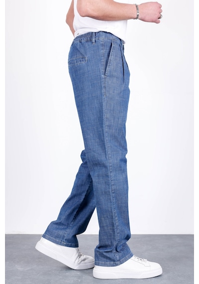 HLT Jeans Erkek Açık Mavi Yazlık Çift Pileli Rahat Kesim Beli Lastikli Bol Paça Baggy Pantolon Albert-1993