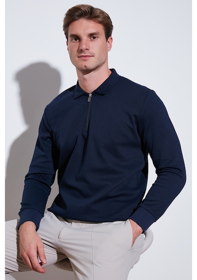 Buratti Pamuklu Regular Fit Yarım Fermuarlı Polo Yaka Erkek Sweat 5905789 Indigo