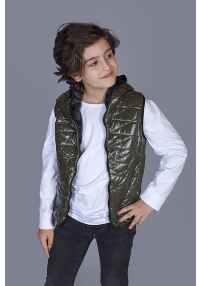 Toontoy Kids Toontoy Erkek Çocuk Kapşonlu Parlak Yelek Haki