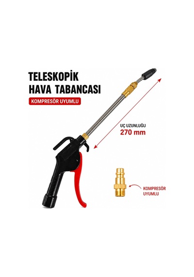Teleskopik Nozul Hava Tabancası Kompresör İçin Uzatmalı Toz Temizleme Üfleme Aparatı