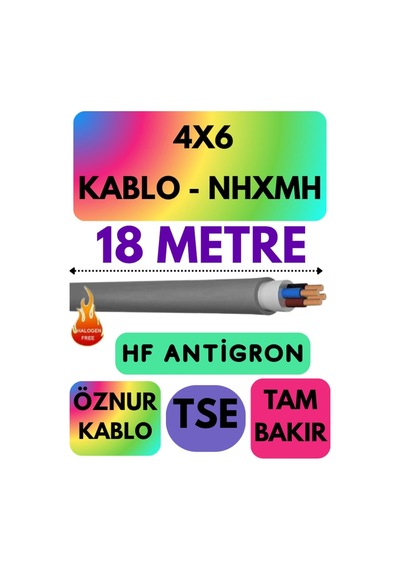 Öznur 4x6 Nhxmh Alev İletmez Kablo, 18 Metre, Gri Standart