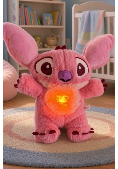 30 Cm Stitch Işıklı Ve Müzikli Peluş Uyku Arkadaşı 5 Modlu Nefes Alan Gece Lambası Sevimli Hediye Oyuncak Pembe