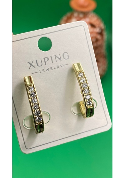 Xuping 14 Ayar Renginde Yuvarlak Zirkon Taşlı Kadın Çelik Küpe Altın