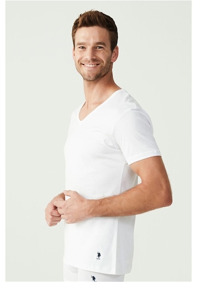 U.S. Polo Assn. U.s Polo Assn. 80199 Erkek 2 Li Kısa Kol V Yaka Atlet -beyaz Beyaz