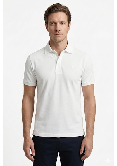 Sabri Özel Erkek Ekru Dar Kesim Slim Fit %100 Pamuk Dokuma Polo Yaka Tişört