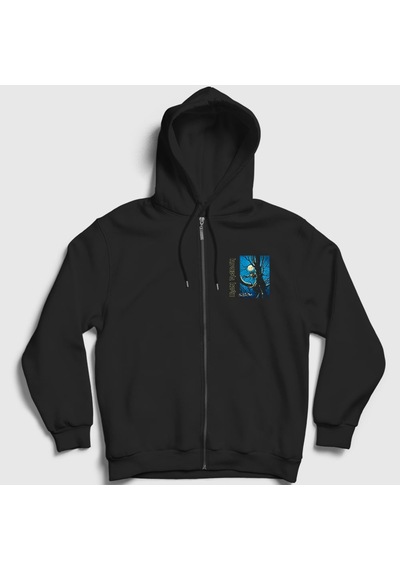 Presmono Unisex Fear Of The Dark Iron Maiden Fermuarlı Kapüşonlu Sweatshirt Siyah