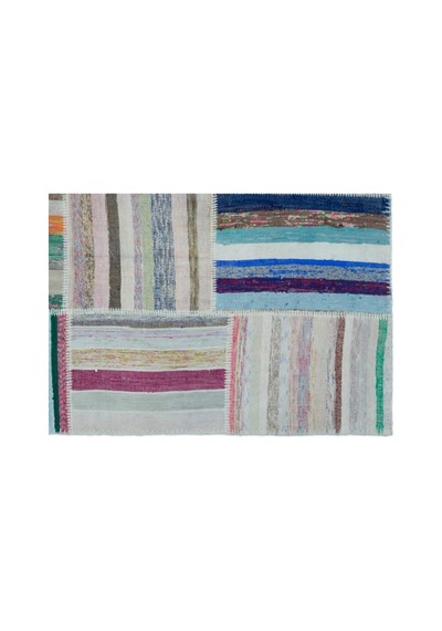 El Dokuması Patchwork Vintage Yün-pamuk Çizgili Halı 25414 160 X 226 Çok Renkli