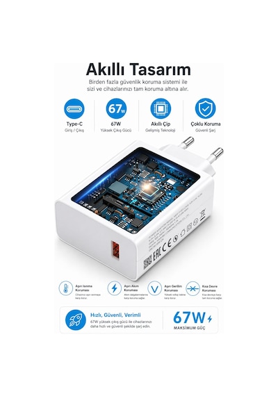 67w Turbo Hızlı Şarj Aleti Type-c Kablo Dahil Hızlı Şarj Destekli Xiaomi Redmi Oppo Huawei Uyumlu