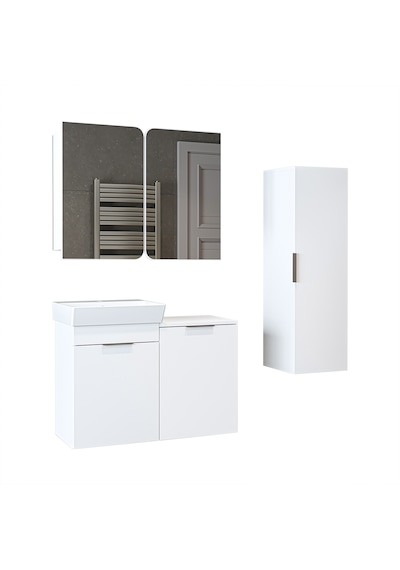 Dubai Mdflam Sepetli Banyo Dolabı Seti, Lavabolu Alt Dolap + Aynalı Banyo Üst Dolabı + Boy Dolabı Beyaz Dubai Mdflam Sepetli Banyo Dolabı Seti, Lavabolu Alt Dolap + Aynalı Banyo Üst Dolabı + Boy Dolabı Beyaz