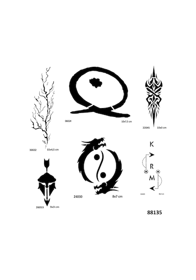 Karma Ying Yang 6 Adet Stencil Dövme Kalıbı Spreysiz Sadece Şablon