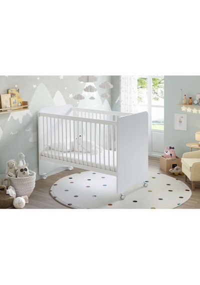 BW1025 - Pratik Kademeli Tekerlekli Bebek Beşik Beyaz 60x120 Beyaz
