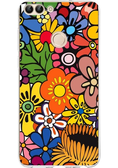 Huawei P Smart 2018 İle Uyumlu 1mm Slim Fit Retro Renkler 2 Baskılı Şeffaf Kılıf Şeffaf