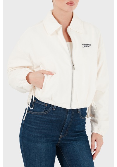 Tommy Jeans Dokulu Fermuarlı Crop Mont Kadın Mont Dw0dw22912 Ybh Beyaz