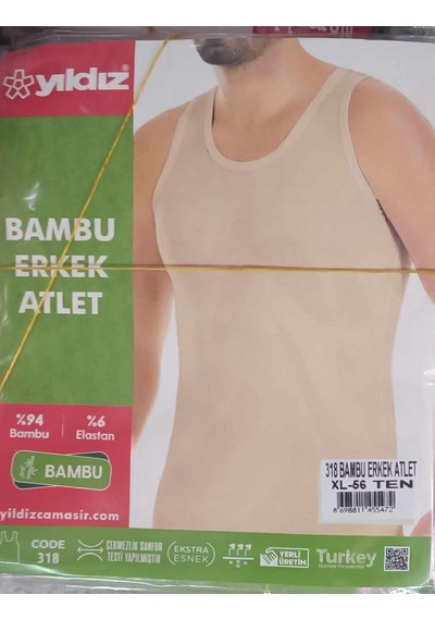 Yıldız Erkek Bambu Likralı Ten Renkli Askılı Atlet 318 - 6 Adet Ten