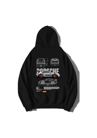 Brz Collection Unisex Oversize Porsche 911 Gt3 Rs Hoodie Siyah