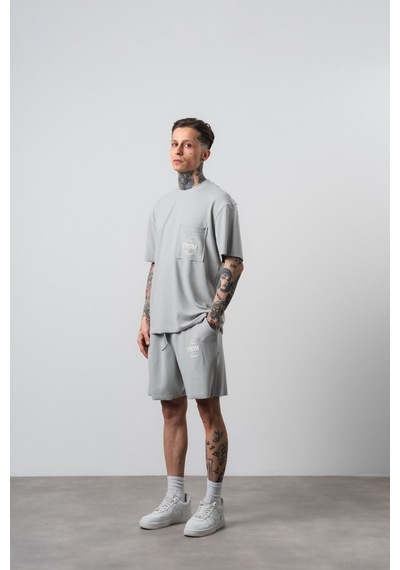 Respire Erkek Far From Basic Baskılı Regular Fit T-shirt Şort Takım Gri