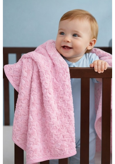 Pembe Yıldız Kabartmalı Kalın Peluş Battaniye 100 120 Cm Çok Renkli
