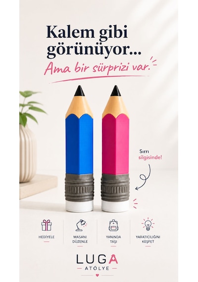 Dev Kalem Kutusu - 3d Baskı Kalem Şeklinde Çok Amaçlı Organizer Mavi