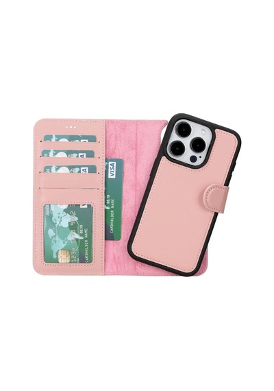 Apple Uyumlu iPhone 15 Pro Deri Cüzdanlı Kılıf Mwwn Nu2 Pembe