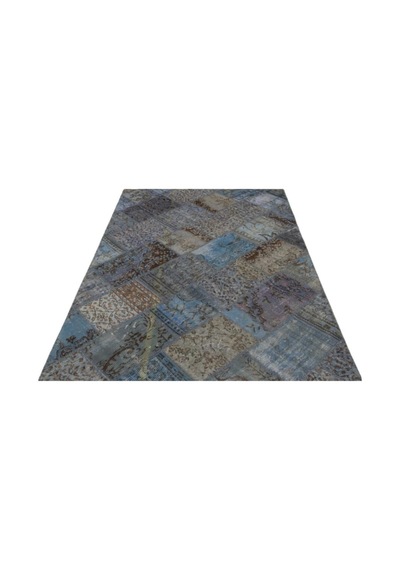 El Dokuması Patchwork Vintage Yün-pamuk Mavi Halı 21581 160 X 233 Cm