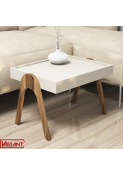 Variant Roma Tepsi Zigon Sehpa Ceviz-Metalikinci(Ekru)
