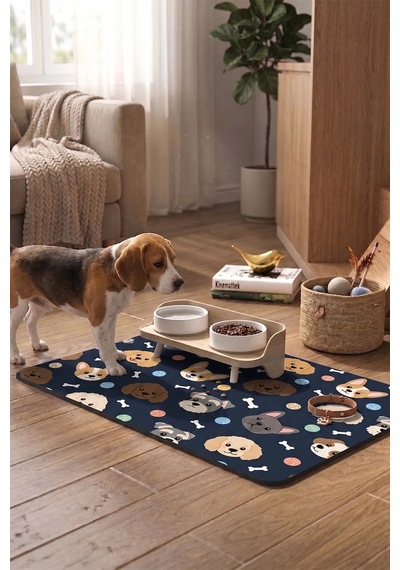 Matgo Pati Kedi Köpek Beslenme Matı 50x70cm Yumaklı Köpek Su Geçirmez Mama Kabı Altlığı Paspası