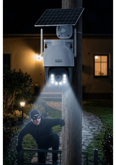 Inox-x12 4g Aov Esım Solar Güneş Enerjili Güvenlik Kamerası - Black Light Gece Renkli Dış Mekan Kamera