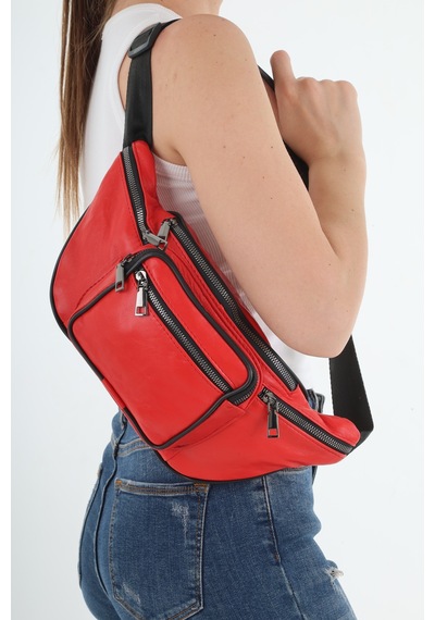 Nahitatyana Unisex Kırmızı Çok Cepli Hakiki Deri Freebag Bel Çantası Ve Omuz Çantası Kırmızı - 121763658 Kırmızı