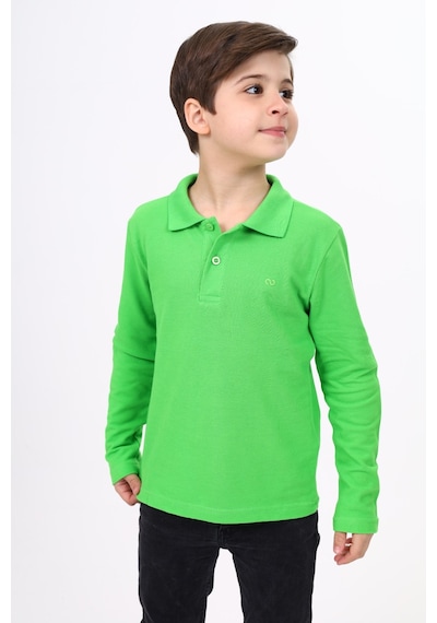 Toontoy Kids Toontoy Unisex Polo Yaka Düğmeli Uzun Kollu Tişört Fıstık Yeşili