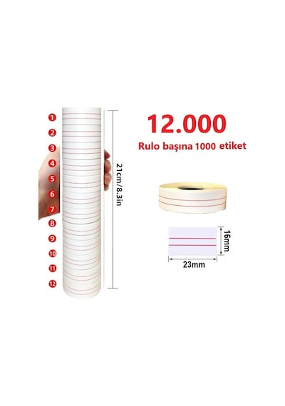 Mx6600 23x16mm Çift Satırlı Kırmızı Çizgili Kraf/hongshong/motex Fiyatlama Etiketi 12 Adet