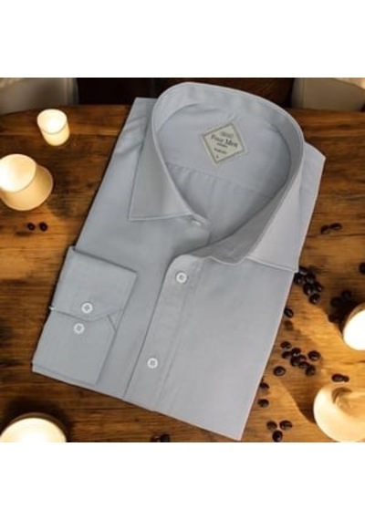 Linen Keten %100 Cotton Uzun Kollu Terletmeyen Gri Gömlek Slim Fit Gri