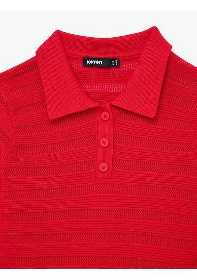 Koton Regular Fit Kısa Kollu Ajurlu Polo Yaka Triko Tişört Kırmızı 6sak90193ht