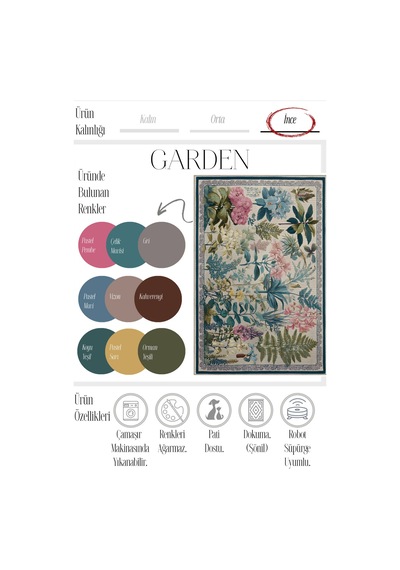 Garden 820 Çiçekli Bordürlü Bej Renkli Floral Halı Yıkanabilir Salon Mutfak Oturma Odası Halısı Bej Renkli 2