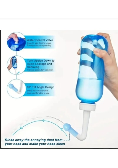 Hangzhou Burun Yıkama Şişesi 300ml Neti Pot Burun Kanalları Durulama Seti + Osel Burun Yıkama Sıvısı 500ml