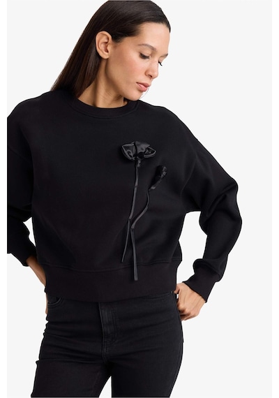Defacto Boxy Fit Bisiklet Yaka Aplike Kalın Sweatshirt G7007ax25wnbk81 Siyah-bk81
