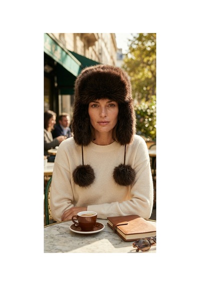 Emybox Rus Şapkası Kadın Ushanka Kürk Kalpak - Soğuk Geçirmez Kulaklı Ponponlu Kışlık Şapka Kahverengi