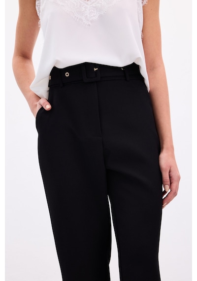 Sateen Kemerli Pantolon - Siyah-136908 siyah