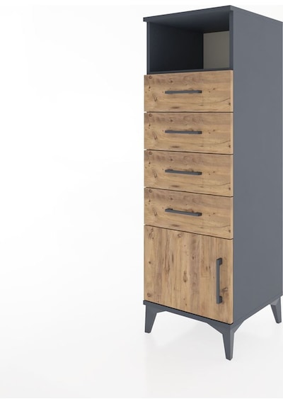 Hyperion Dolap Tek Raflı 4 Çekmeceli Tek Kapaklı 44x44x134 Antrasit-çam Antrasit