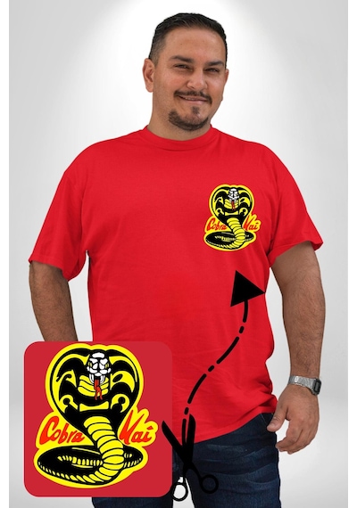 Angemiel Cobra Kai Karete Çocuk Yılan Logo Dizi Kırmızı Büyük Beden Kadın Basic Minimal Baskılı Tişört Kırmızı