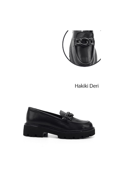 Gönderi(R) Gönderi R Siyah Kalın Topuklu Tokalı Hakiki Deri Loafer Ayakkabı Siyah