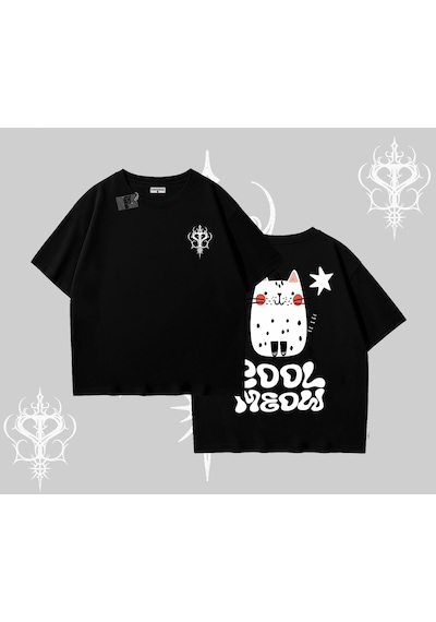 Tarzsokak Cool Meow Yazılı Sevimli Kedi Arka Baskılı Oversize Tshirt Siyah Tarzsokak Cool Meow Yazılı Sevimli Kedi Arka Baskılı Oversize Tshirt Siyah